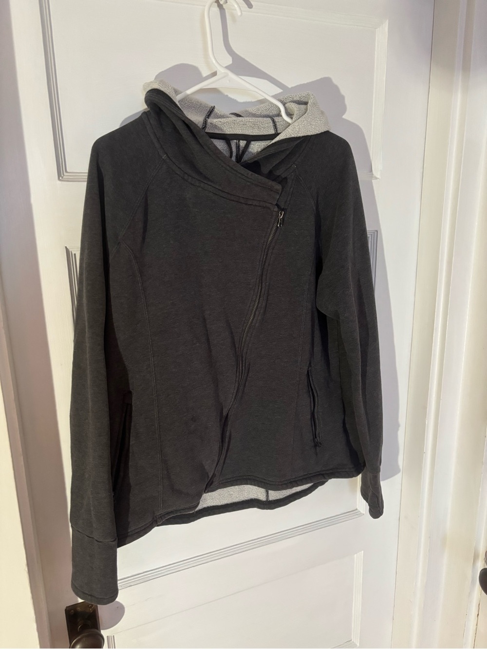 Women's Hooded Asymmetrical Zip Puma Sweatshirt - Charcoal size XL